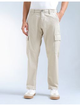 Flying Machine - Men Beige Cotton Solid Cargo