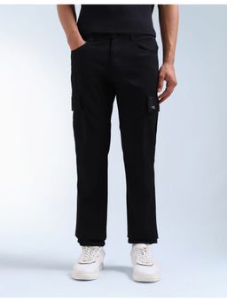 Flying Machine - Men Black Cotton Solid Cargo