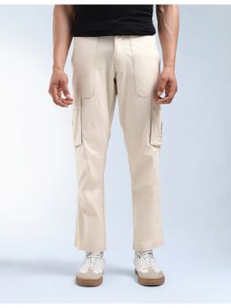 Flying Machine - Men Beige Cotton Solid Cargo