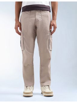 Flying Machine - Men Beige Cotton Solid Cargo