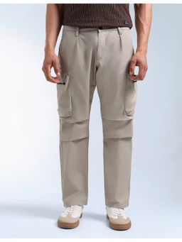 Flying Machine - Men Beige Cotton Solid Cargo