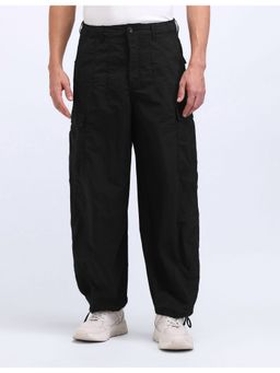 Flying Machine - Men Black Cotton Solid Cargo