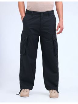 Flying Machine - Men Black Cotton Solid Cargo