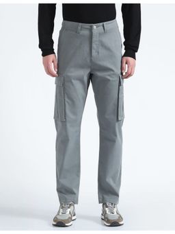Flying Machine - Men Grey Cotton Solid Cargo