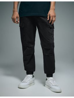 Flying Machine - Men Black Cotton Solid Cargo