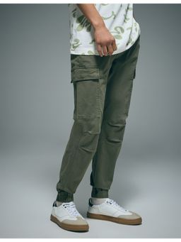 Flying Machine - Men Green Cotton Solid Cargo