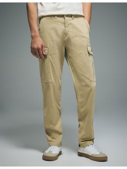 Flying Machine - Men Beige Cotton Solid Cargo