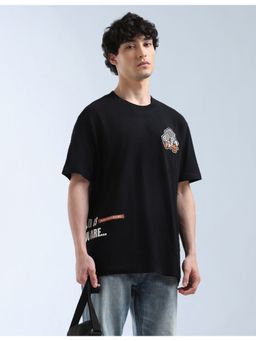 Flying Machine - Black Appliqued Relaxed Fit T-Shirt