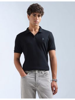 Flying Machine - Blue Vertical Textured Pure Cotton Polo T-Shirt