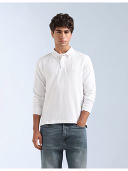 Flying Machine - Men White Textured Regular Fit Polo T-Shirt