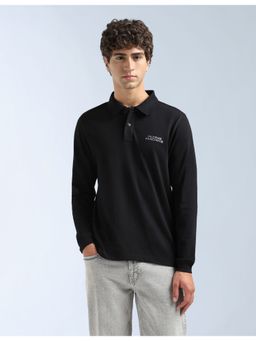 Flying Machine - Black Solid Regular Fit Polo T-Shirt