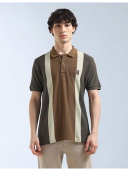 Flying Machine - Brown Colourblocked Regular Fit Polo T-Shirt