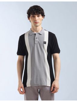 Flying Machine - Black Colourblocked Regular Fit Polo T-Shirt