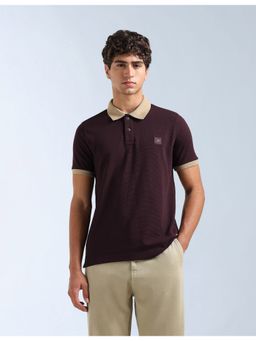 Flying Machine - Burgundy Textured Regular Fit Polo T-Shirt