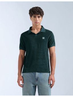 Flying Machine - Green Textured Regular Fit Corp Core Polo T-Shirt