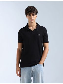 Flying Machine - Black Regular Fit Textured Polo T-Shirt