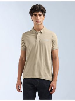 Flying Machine - Beige Corp Core Solid Regular Fit Polo T-Shirt