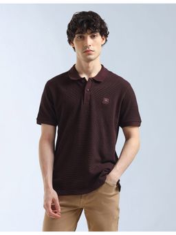 Flying Machine - Brown Textured Regular Fit Polo T-Shirt