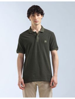 Flying Machine - Green Textured Regular Fit Polo T-Shirt