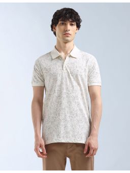 Flying Machine - Men Cream Floral Printed Regular Fit Polo T-Shirt