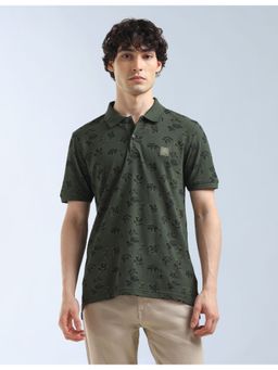 Flying Machine - Men Green Floral Printed Regular Fit Polo T-Shirt