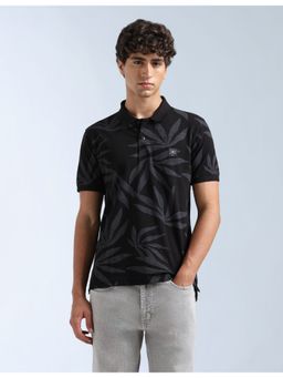 Flying Machine - Black Tropical Printed Regular Fit Polo T-Shirt