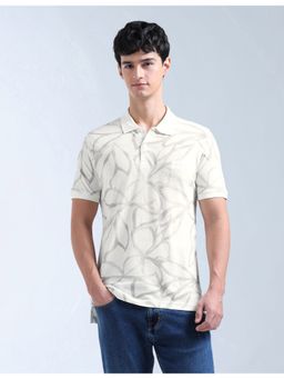 Flying Machine - Cream Tropical Printed Pure Cotton Polo T-Shirt