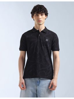 Flying Machine - Black Printed Regular Fit Polo T-Shirt