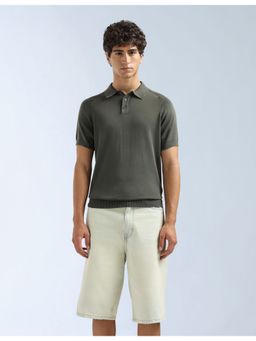Flying Machine - Green Solid Regular Fit Polo T-Shirt