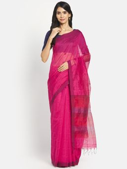Fabindia - Magenta Cotton Silk Chanderi Saree without Blouse