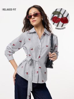 The Souled Store - Women White Embroidered Pure Cotton Shirt