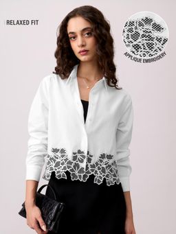 The Souled Store - Women White Embroidered Pure Cotton Shirt