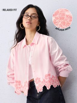 The Souled Store - Women Pink Embellished/Sequined Pure Cotton Shirt