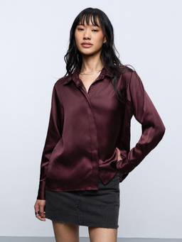 The Souled Store - Women Wine Solid/Plain Polyester Shirt