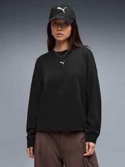 Puma - Women Black Solid/Plain Cotton Sweatshirt