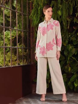 ZUMMER - Women Pink Floral Pure Cotton Shirt with Pant