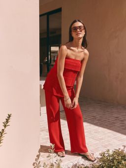 ZUMMER - Women Red Textured Pure Cotton Top with Pant
