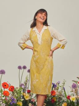 ZUMMER - Women Yellow Floral Cotton Dress