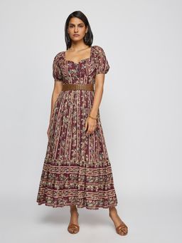Label Ritu Kumar - Women Brown Printed Cotton Dress