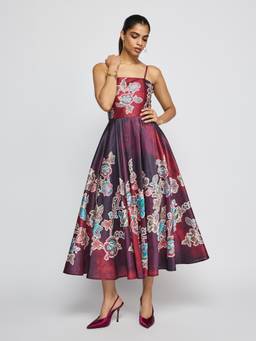Label Ritu Kumar - Women Burgundy Floral Polyester Dress