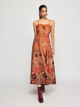 Label Ritu Kumar - Women Orange Floral Polyester Dress