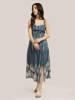 Label Ritu Kumar - Women Blue Self Design Tencel Dress