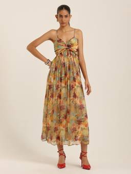 Label Ritu Kumar - Women Multi-Color Solid/Plain Chiffon Dress