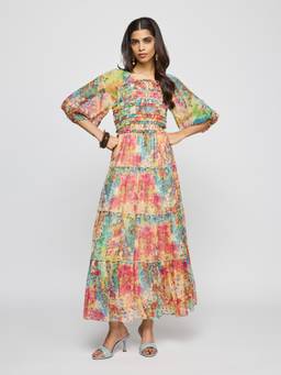 Label Ritu Kumar - Women Multi-Color Printed Chiffon Dress