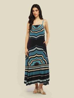 Label Ritu Kumar - Women Navy Blue Solid/Plain Crepe Dress