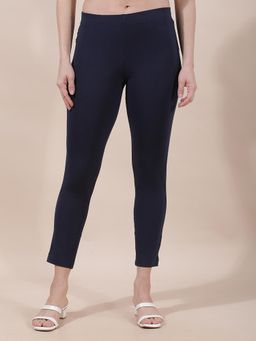Cantabil - Women Navy Blue Solid/Plain Cotton Pant