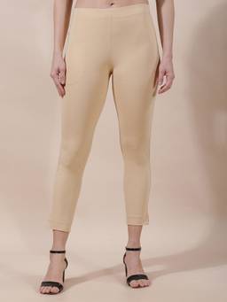 Cantabil - Women Beige Solid/Plain Cotton Pant
