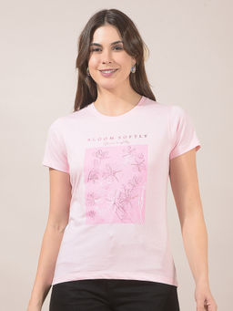 Cantabil - Women Pink Printed Polycotton T-Shirt