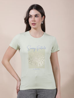 Cantabil - Women Green Printed Polycotton T-Shirt