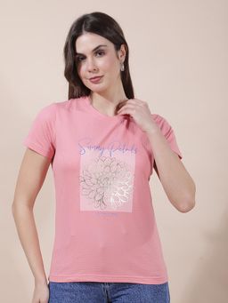 Cantabil - Women Pink Printed Polycotton T-Shirt